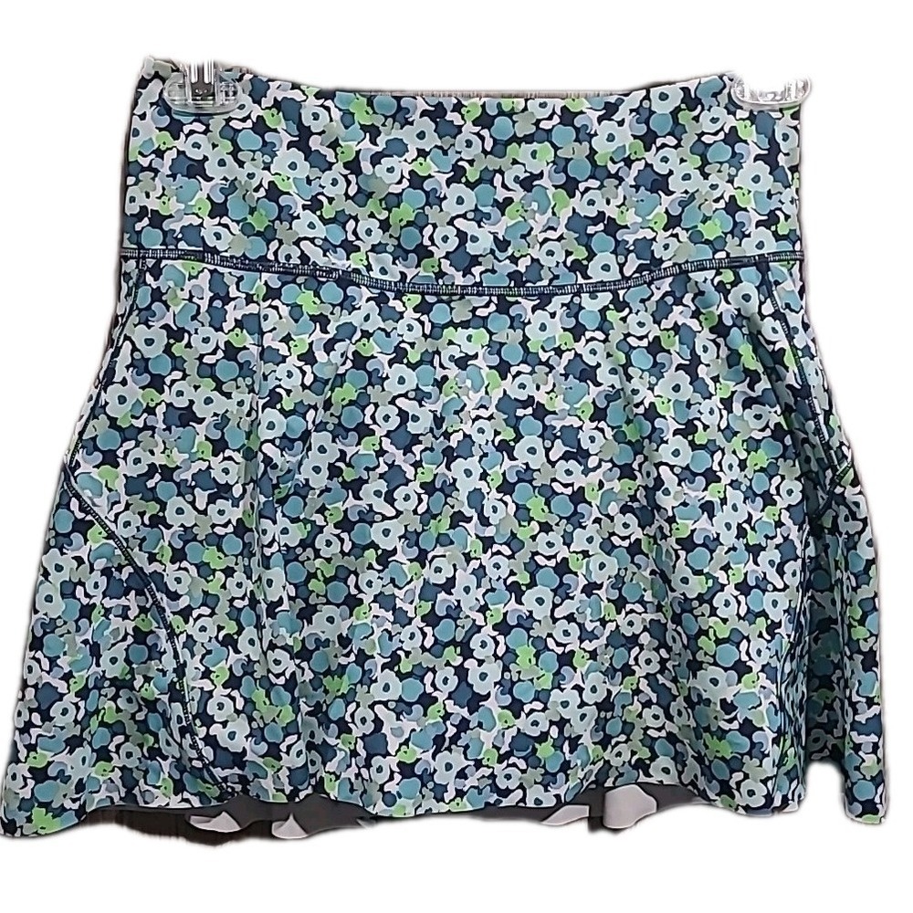 Athleta Ace Printed Tennis Skort 15.5" Size S Teal Flowers Athletic Tennis Golf